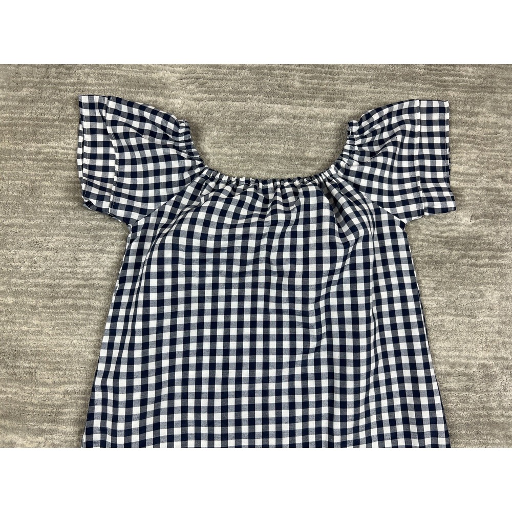Purple Snow Dress Womens L Navy Blue Gingham Off The Shoulder Mini RSA3817 Check - Picture 7 of 11